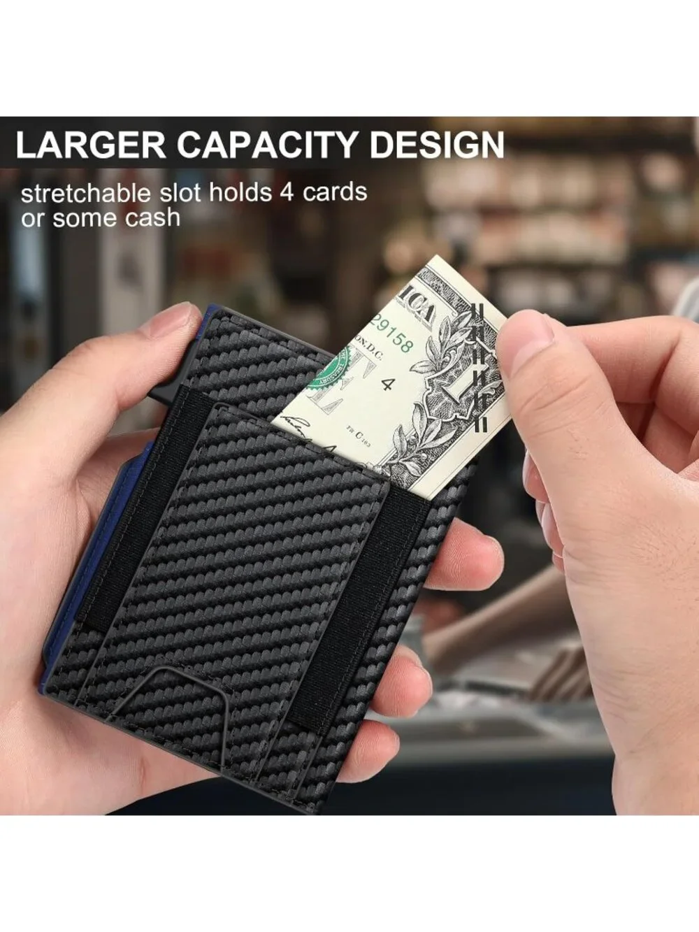 〽️Men Blue Pop Up 9-13 Card Holder Bifold Minimalist Smart Wallet RFID Blocking